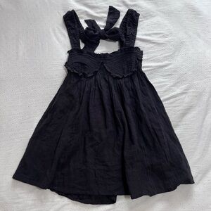 NEW FREE PEOPLE BLISSFUL BREEZE LINEN BLEND BABYDOLL MINI DRESS BLACK SMALL